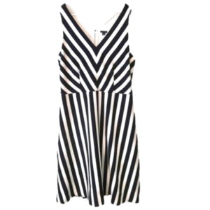 Ann Taylor Women's Navy & White Nautical Stripe Sleeveless Fit & Flare Dress 18T